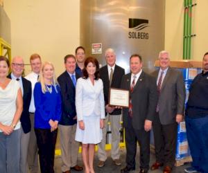 (Pictured:  Lt. Governor Kleefisch (center left), Steve Hansen, General Manager (center), Brian Satula, Administrator WEM (center right) with Solberg Green Bay team members)